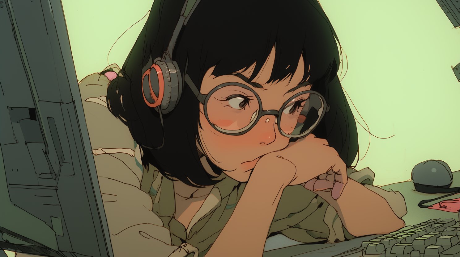 "Boring documentation", por Athena Wang — Sofia entediada escrevendo a documentação