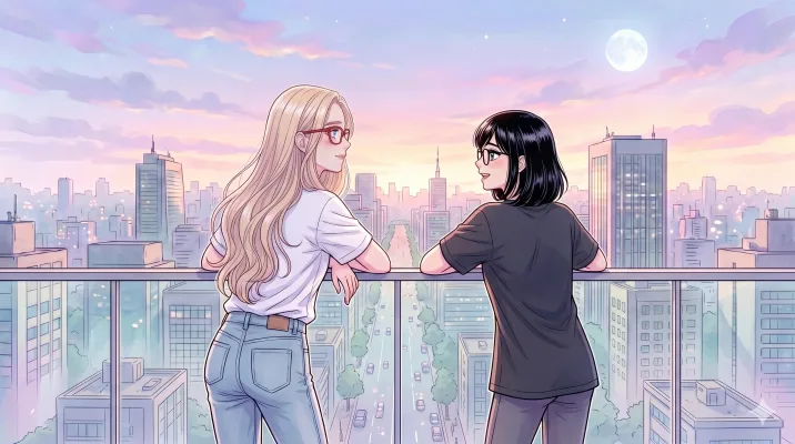 Sofia e Lauren no terraço do escritório